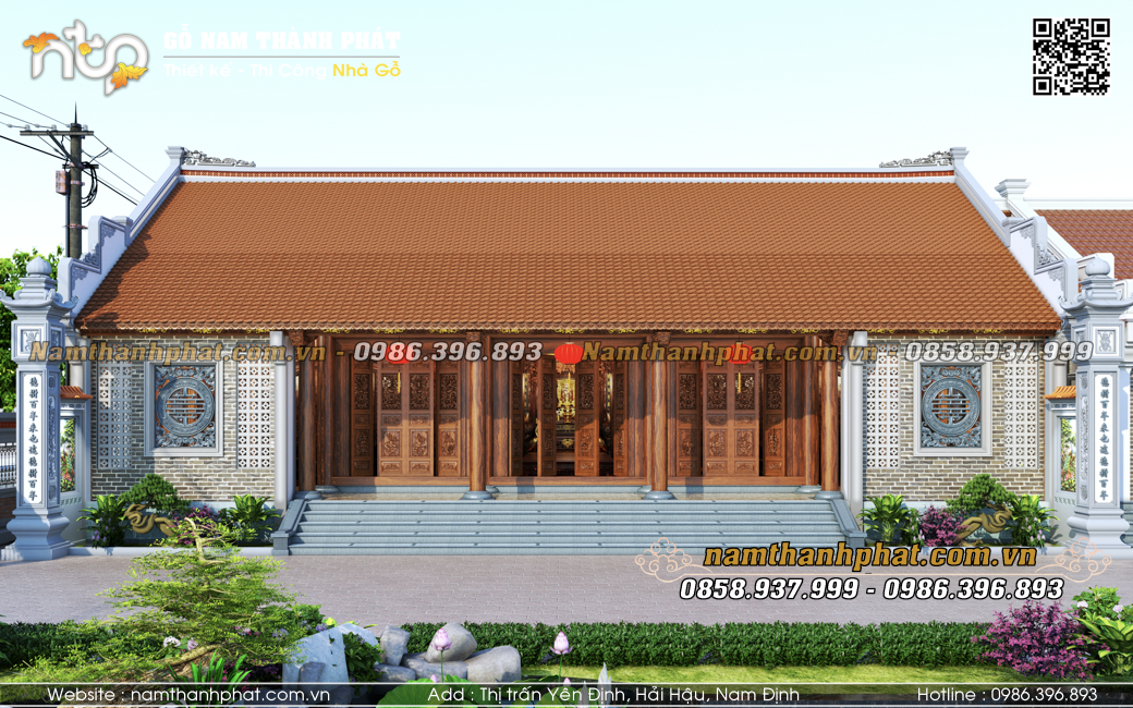 Nhà gỗ 5 gian thông hiên hiện đại
